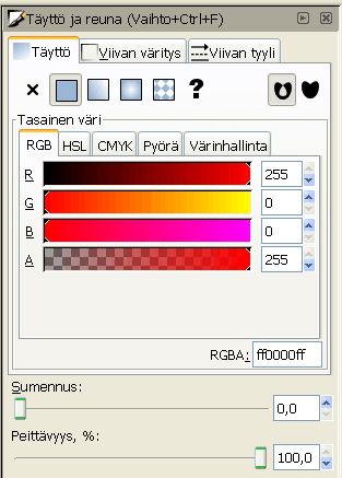 Seuraavan ikkunan pitäisi ilmestyä: Tiedän että HTML-värikoodi vastaa RGB-koodia, jonka loppuun lisätään "ff".