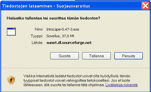 Inkscapen asentaminen Windowsissa Inkscapen asentaminen on helppoa. Tarvitset vain internet-yhteyden ja selaimen. Mene Inkscapen lataussivulle: http://www.inkscape.