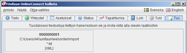 20 Vinkki! Mikäli haluat tehdä asetuksista varmuuskopion, voit tallentaa kopion weborder hakemistosta. Hakupolku näkyy Tukisivulla, Hakemistot > Päivitys.