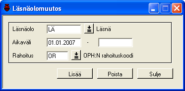 Logica KÄYTTÖOHJE 54 (122) 6.3. Opiskelijan läsnäolohistoria (AMK) Kun opiskelussaan viivästyneille opiskelijoille täytyy vaihtaa voimassaoleva läsnäolo (esim.