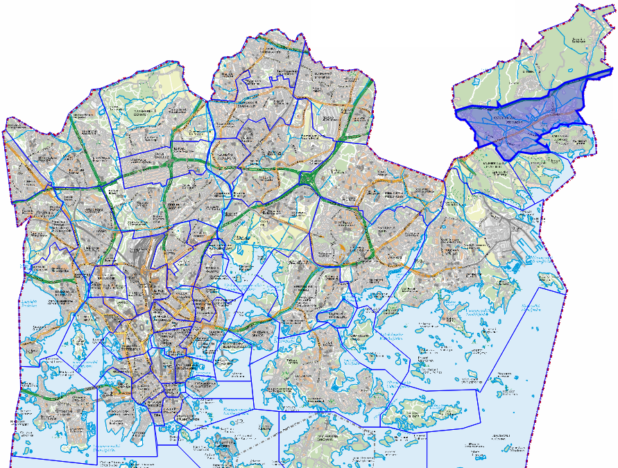 10 2 TUTKIMUSKOHTEEN ESITTELY Östersundomin kaava-alue sijaitsee Itä-Helsingissä Sipoon länsirajalla (Kuva 1). Östersundom liitettiin Helsingin 55. kaupunginosaksi vuonna 2009.