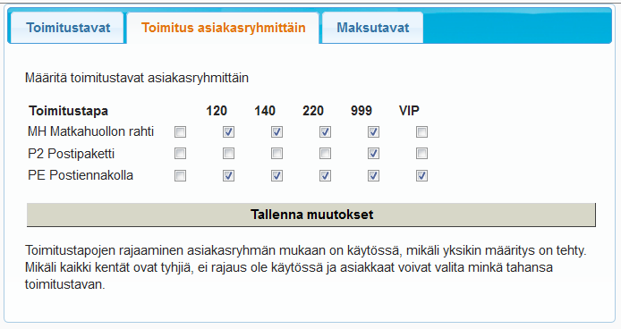 Kuva 2.3: Toimitustavan tarkastelunäkymä 2.1.5.