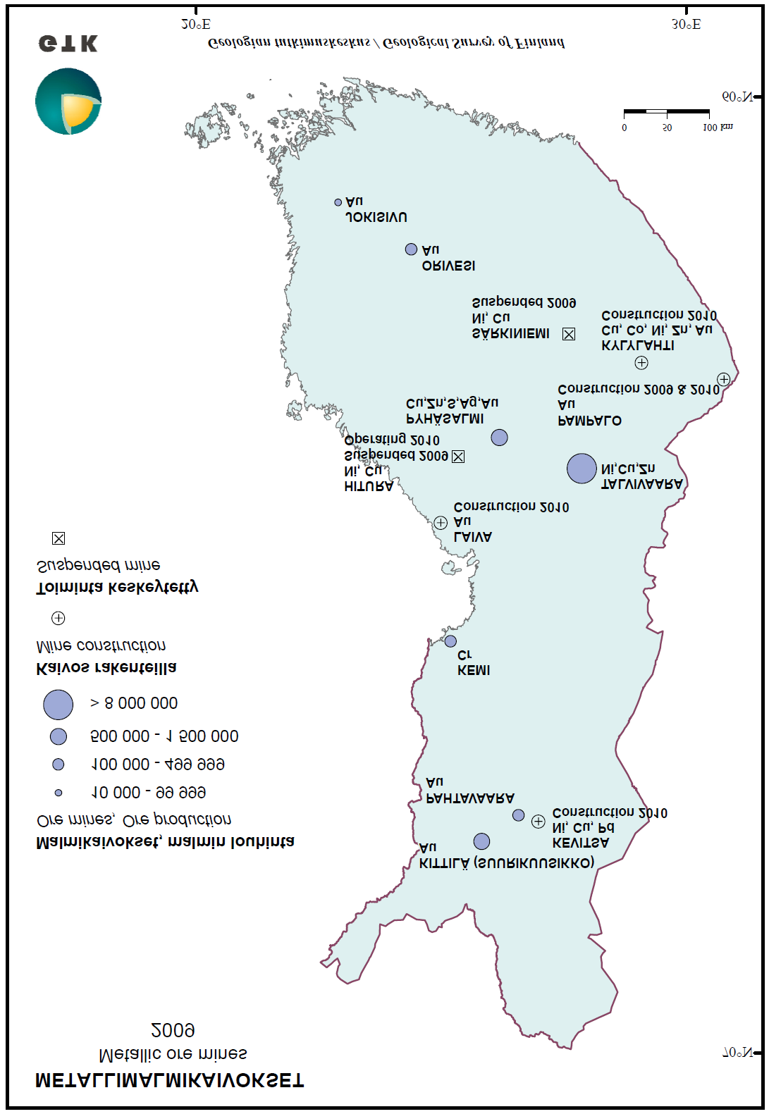 2.2 Toimialan alueellinen jakauma Metallimalmikaivokset ja uudet tutkimusprojektit painottuvat Pohjois-ja Itä-Suomeen. Teollisuusmineraaliakivokset sijaitsevat Etelä- ja Itä-Suomessa.