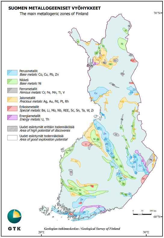 Liite 4: Suomen metallogeeniset vyöhykkeet Lähde: