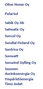 Suomen aurinkoenergiaosaamista Lähde: Tekes. 2012.