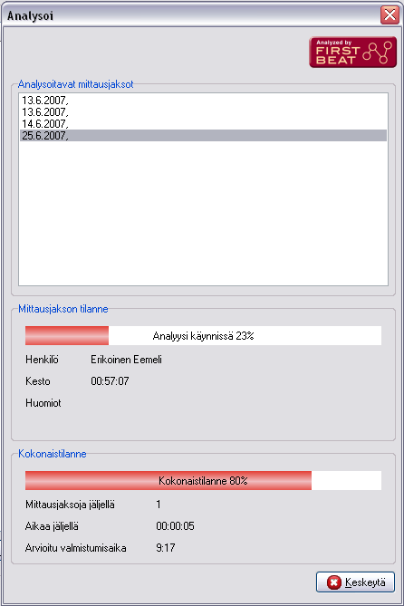18 Kuva 16. Mittausjakson analyysin tilanne näkyy erillisessä ikkunassa. 1.3.
