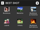 BEST SHOT -tilan käyttö BEST SHOT -ominaisuus sisältää sarjan esimerkkitilanteita, jotka vastaavat erilaisia kuvausolosuhteita.