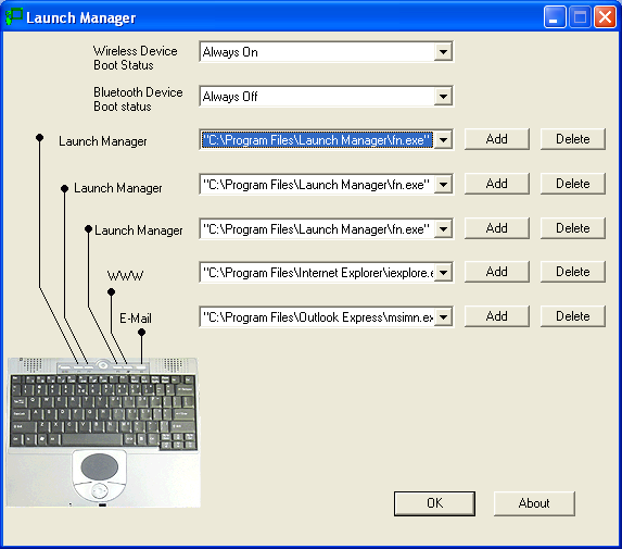 44 2 Tietokoneen asetusten määrittäminen Launch Manager Acer Launch Manager -ohjelman avulla voit määritellä ohjelmoitavat näppäimet sekä mail-, Web browser että E-Mail ja P-näppäimet.