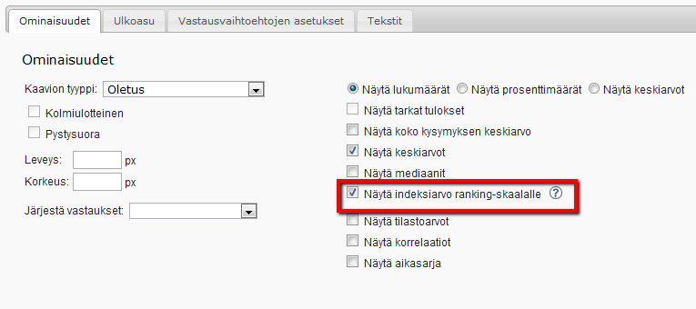 6. KUVAAJAKOHTAISET ASETUKSET Koko raporin lisäksi asetuksia voidaan tehdä myös kuvaajakohtaisesti.