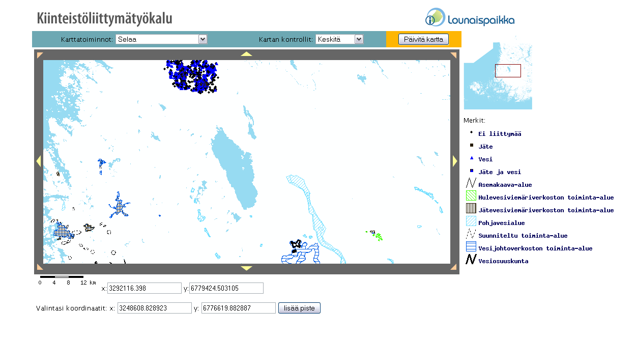 <select name="map_web"> <option value="template kartta.php">kiinteistöliittymä </option> </select> 4.2 Karttapalvelu Kartta.php -sivun koodi alkaa näkyvän kartan määrityksillä.