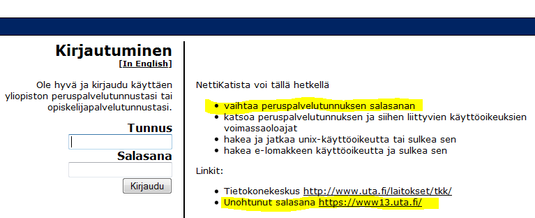 Salasanan vaihtaminen http://www.uta.fi/ 1.