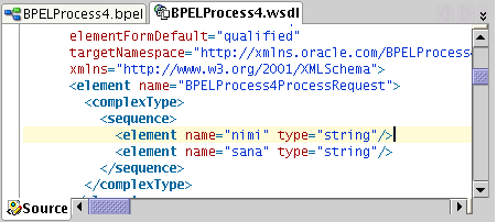 Kuva 29: Muutetut parametrit BPEL-prosessin WSDL-tiedostossa.