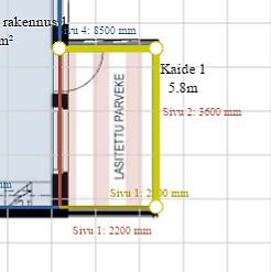 Kriittiset mitat kannattaa tarkistaa paikan päällä ennen valmistuksen aloittamista. Tässä esimerkissä huoneiston ulkoseinät ja parvekkeen pohja piirretään pohjapiirustuksen päälle.