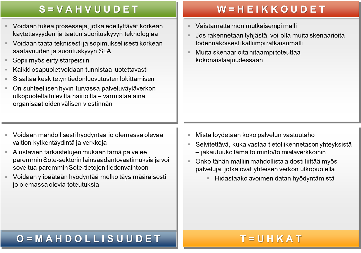 Kansallinen palveluväyläarkkitehtuuri 16.6.2013 3.11 Skenaarioarvion yhteenveto: Tässä mallissa yhdistyy monia edellä kuvattujen skenaarion parhaita puolia.