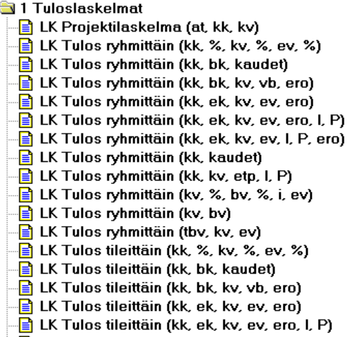 41 Tuloslaskelmaraportteja voidaan valita projektilaskelmana tai niin, että tulos on ilmoitettu joko ryhmittäin tai tileittäin.