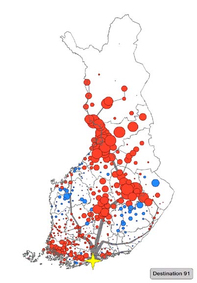 YHTEYSVÄLI Nopein aika Km/h Junia/vrk Helsinki Turku 1:14 149 40 Helsinki Hämeenlinna 0:53 124 92 Helsinki Tampere 1:19 142 92 Helsinki Seinäjoki 2:22 146 32 Helsinki Vaasa 3:05 136 16 Helsinki