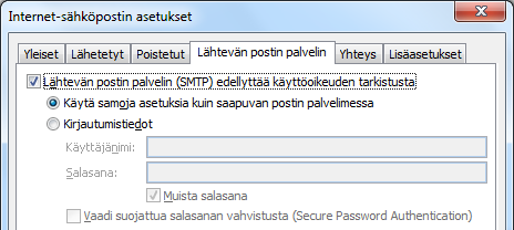 Sivu 7/37 Kun olet valinnut tilityypin ja klikannut Seuraava, pääset syöttämään nimesi, sähköpostiosoitteesi sekä palvelimen ja kirjautumisen tiedot esimerkin mukaisesti.