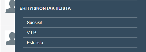 Elisa Oyj Elisa Ring 24 (66) Jaettu yhteystieto Pikavalinnat Työntekijät VIP Näet ulkoiset yhteystiedot, jotka vaihteenhoitajat voivat lisätä luetteloon. Tiedot näkyvät kaikille käyttäjille.