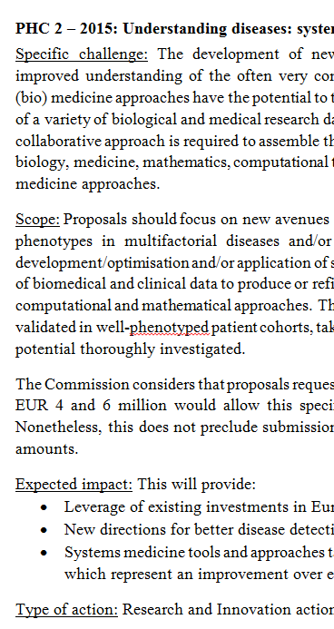 Understanding the call topics: example 'PHC 2 2015'