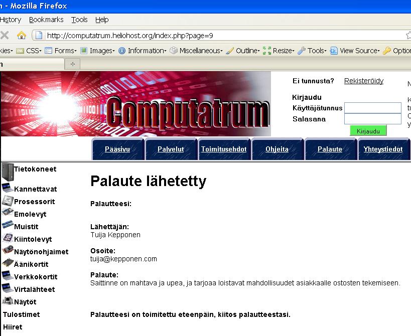 32 Kuva 16. Palautelomake Kuva 17.