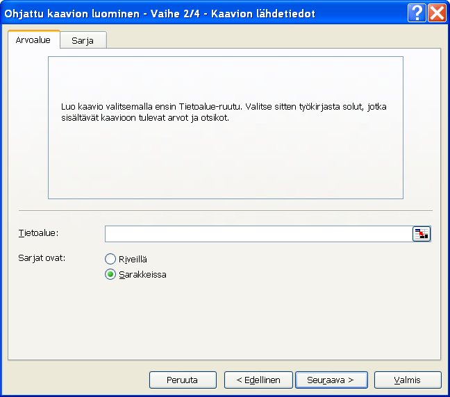 26 (33) Microsoft Excel perusteita 7.2.2 Tolppien korkeuden valinta 6. Vaiheessa kaksi valitaan kaavion tolppien korkeus.