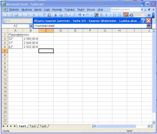 28 (33) Microsoft Excel perusteita 15. valitse ne nimet, jotka tolpille haluat otsikoiksi 16.