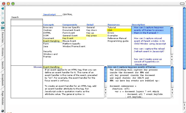 13 Kuva 6: mspace-hakukäyttöliittymä JavaScript-opetusmateriaalin selaukseen.