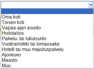 188 (238) to" valitaan, kun kyseessä on kesämökki, kesäasunto, mummonmökki tms. Vuokramökki tai lomaosake valitaan erikseen. Vaihtoehdot ovat: D.4.3.3 Muun tapahtumapaikan selite Kirjoitetaan selite, jos mikään edellä olevista vaihtoehdoista ei ollut sopiva.