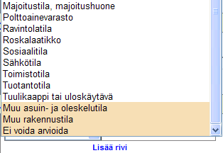 29 (238) Ellei koodistosta alasvetovalikkoa alaspäin vierittämälläkään löydy sopivaa syttymistilan määritelmää tai syttymistilaa ei saatu selville: Palanutta rakennusta ja vallinneita olosuhteita