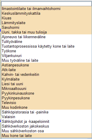 44 (238) D.2.6.6 Kone tai laite Täytetään mikäli tulipalon aiheuttajaksi on valittu Koneen tai laitteen vika.