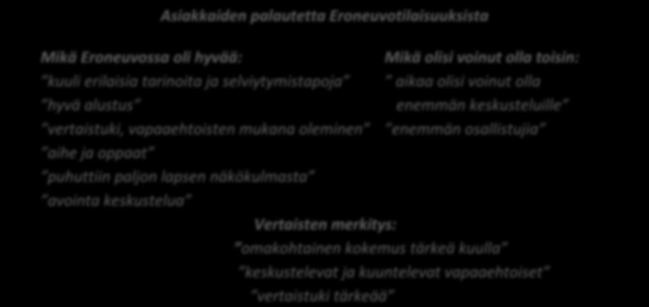 4.2.3. Eroneuvo-tilaisuudet Eroneuvotilaisuuksia järjestettiin Lahdessa 4-5 / vuosi ja 2 /vuosi Heinolassa. Eroneuvo-tilaisuus on Neuvokeskuksessa kehitetty ryhmämuotoinen eropalvelu.