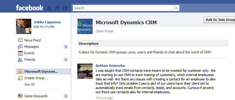 52 Facebook Microsoft hyödyntää Facebookia kanavana, jossa heidän Dynamics CRM ohjelmistonsa eri tasoiset käyttäjät voivat julkaista, lukea sekä jakaa kokemuksia ja tietoa toisilleen ohjelmistoon