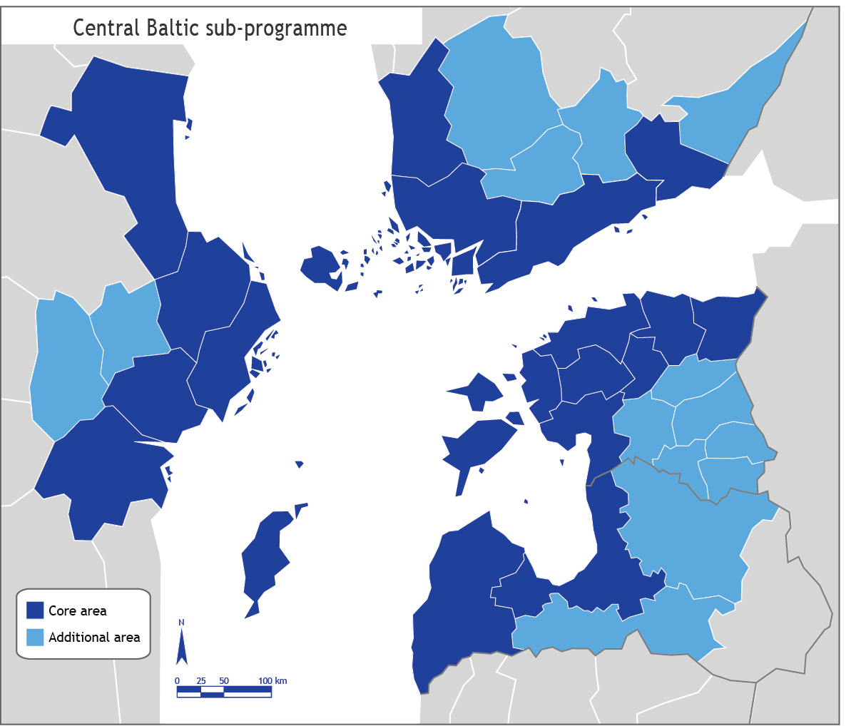 Keskisen Itämeren Ohjelma Interreg Central Baltic Hankkeissa kumppaneita vähintään kahdesta maasta EAKR-rahoitus hankkeissa 75 % (+