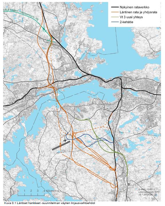 molemmin puolin tai Elovainion ja Metsäkylän välissä Nokia Porin rata Pirkkala Vt 3 Tampere Vaihtoehtona pitkä tunneli (+ eteläisin järjestelyratapiha) Yhdysrata tunnelissa Kustannukset