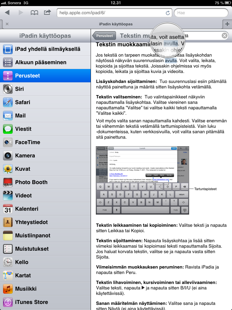 Tekstin kopioiminen ja muokkaaminen ipadin muistiinpanoissa 1.