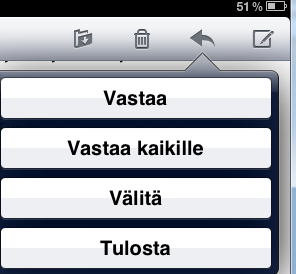 Sähköposti Mail-ohjelma -kuvakkeesta Määrittelyjen jälkeen posti avautuu suoraan Saapuneet kansioon. Postilaatikot painikkeesta löytyy myös muut postin kansiot muun muassa Lähetetyt.