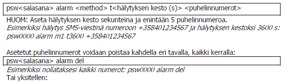 4. Pika-aloitus SMS-viesteillä Voit konfiguroida laitteen pelkillä SMS-viesteillä käyttövalmiiksi ilman kytkemistä PC:een. Laite varmistaa viestit vahvistusviesteillä.