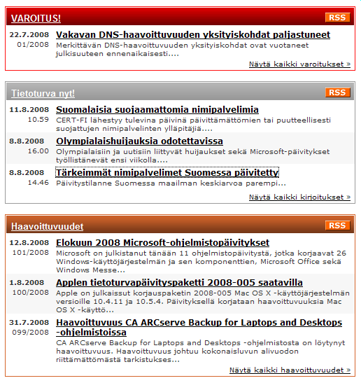 CERT-FI kansallinen CERT-viranomainen Keskeiset palvelut { tietoturvailmoitusten vastaanotto