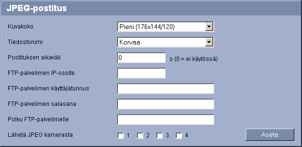 44 f Määrtys Web-selamella VIP X1600 5.15 JPEG-posttus Vot tallentaa yksttäsä JPEG-kuva FTP-palvelmelle tetyn akavälen.