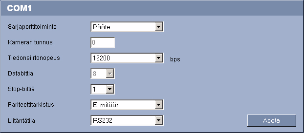 VIP X1600 Määrtys Web-selamella f 73 5.27 COM1 Vot määrttää sarjaltännän parametrt (oranss rvltäntä) tarpedes mukasest. Jos VIP X1600 -moduul tom monlähetystlassa (katso Kohta 5.