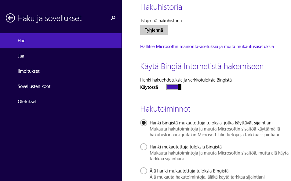 s. 4/5 Tarkista samalla, että toiminto Ota ehdotetut sivustot käyttöön on pois päältä. Kyseinen ominaisuus lähettää myöskin selaushistorian Microsoftille.
