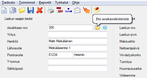 30 Liite 1 Liite 1 HelpostiLasku -ohje Yhdistyksen omia tietoja pääsee muokkaamaan työkalurivin Toiminnot ja Omat tiedot - osiosta.