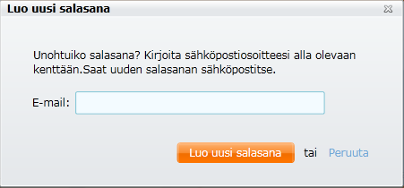 Lokakuu 2012 16 (61) Kentät käyttäjätunnuksen ja salasanan syöttämistä varten Muista minut -valinta käyttäjän tunnuksien tallentamiseksi selaimen asetuksiin Salasana unohtunut -linkki uuden salasanan