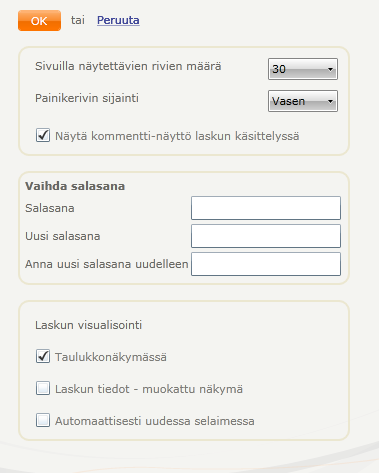 Lokakuu 2012 44 (61) Käyttäjäasetuksissa voidaan muokata käyttäjien henkilökohtaisia sovellusasetuksia.