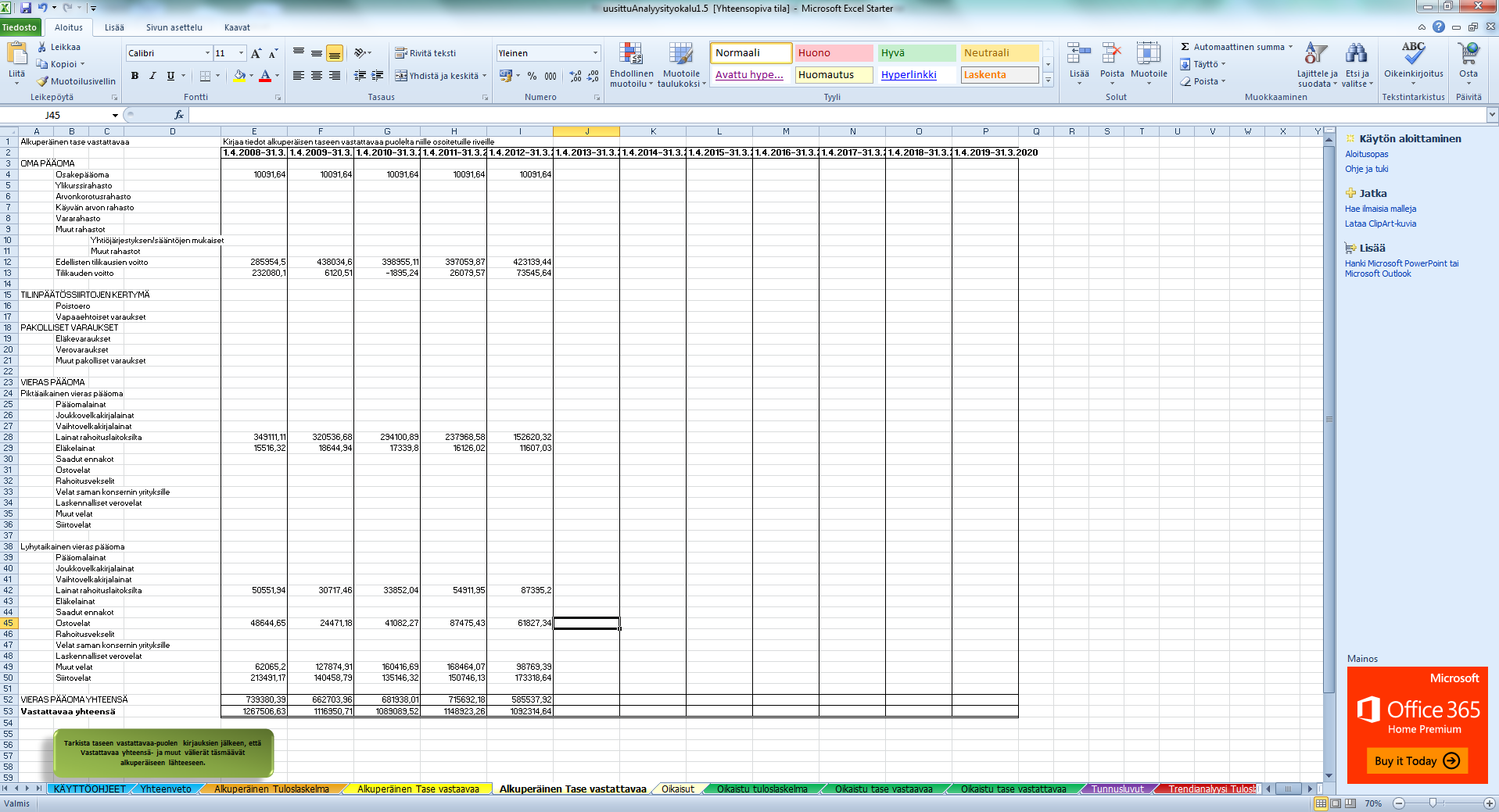 EXCEL-TYÖKALU ALKUPERÄINEN