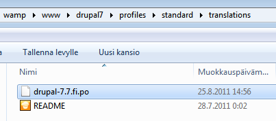 26 Koska oletuksena on ainoastaan englanti, napsauta linkkiä Learn how to install Drupal in other Languages.