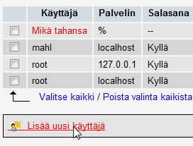 7 Seuraavaksi valitset käyttöoikeudet Sitten Lisää uusi käyttäjä. Laita uudelle käyttäjälle nimi ja salasana.