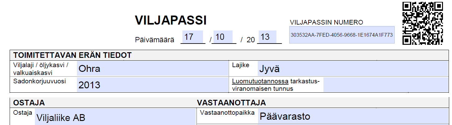 30 Uuden passin syntyminen Konsepti perustuu sähköiseen yksilöitävään viljapassiin, joka voidaan toimittaa ostosopimuksen liitteenä tai sen voi muodostaa myös ilman ostosopimusta.