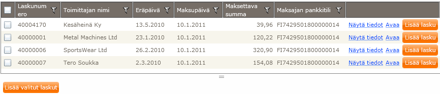 Toukokuu 2014 40 (49) Käyttäjä näkee laskun tiedot klikkaamalla haluamansa laskun kohdalla linkkiä Näytä tiedot.