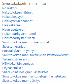 Elisa Ohje 43 (44) 3.2.7 Sivustokokoelman hallinta Roskakori linkkiä painamalla pääset tarkastelemaan roskakorin sisältöä. Voit palauttaa tai poistaa valittuja kohteita tai tyhjentää koko roskakorin.